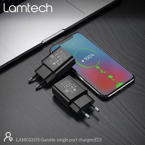 LAMTECH USB TRAVEL CHARGER 21A BLACK