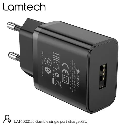 LAMTECH USB TRAVEL CHARGER 21A BLACK