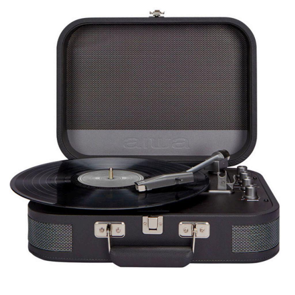 AIWAVINTAGETURNTABLEINLEATHERBRIEFCASEWITH2WAYBLUETOOTHUSB-MP3PLAYERRECORDERDARKSILVER