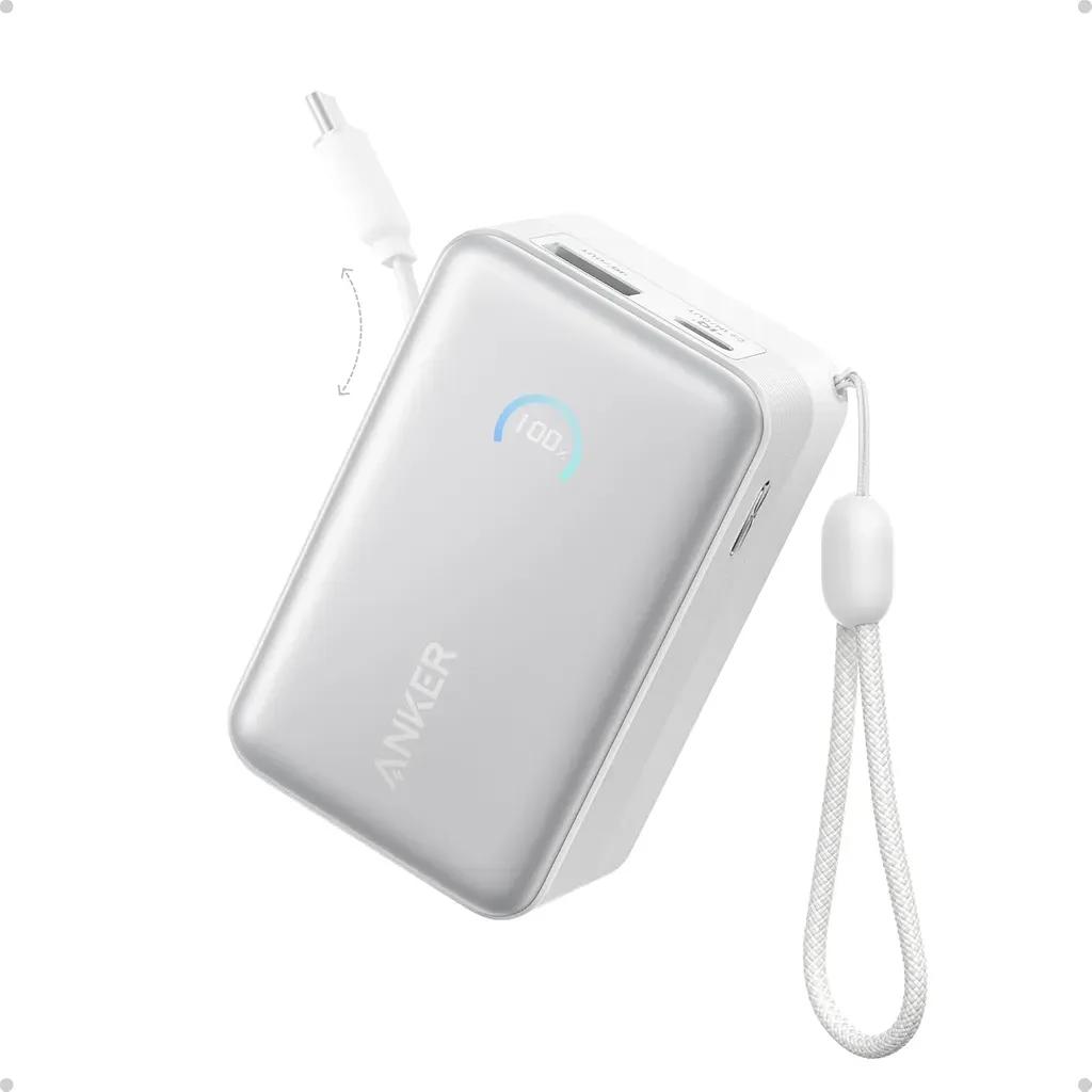 AnkerPowerbankNano10KmAh45WmaxpowerBuilt-InRetractableUSB-CCableWhite