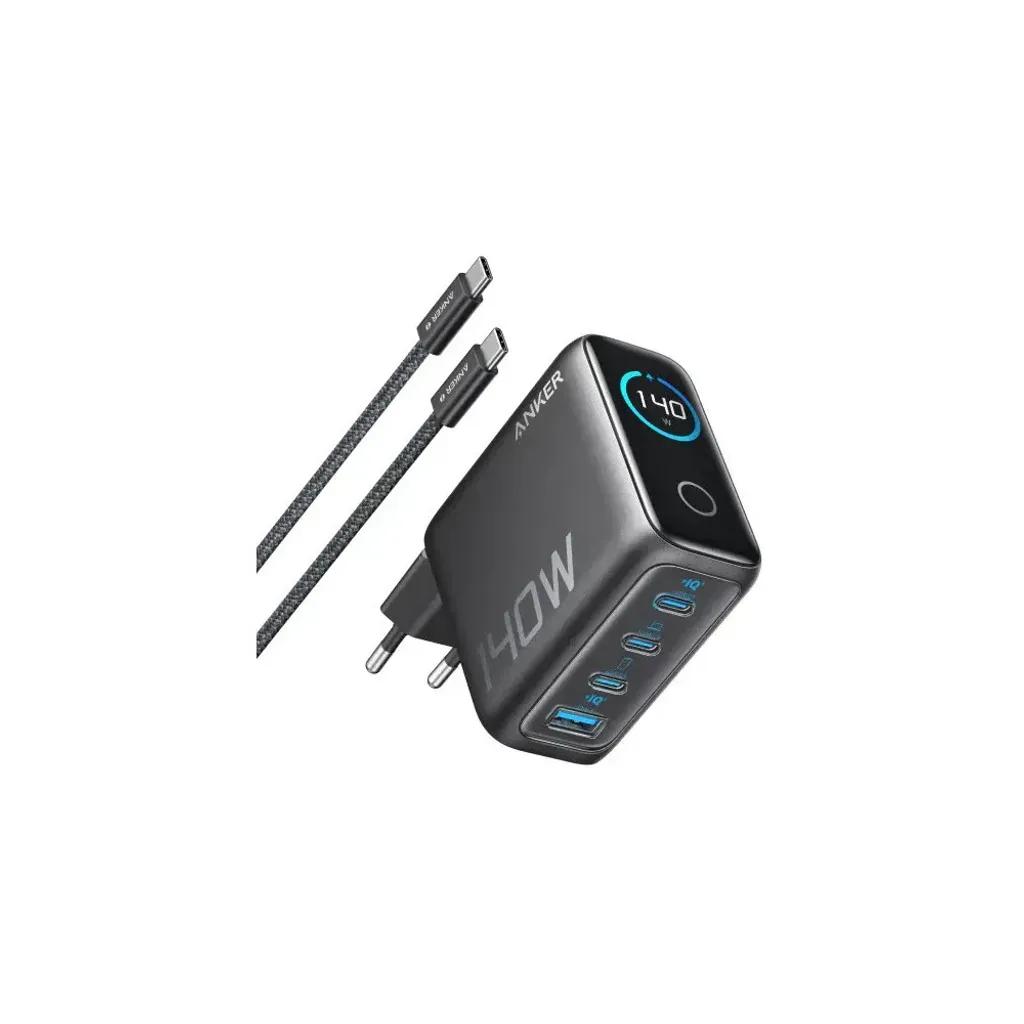 AnkerWallCharger140W3xUSB-C1xUSB-ASmartDisplaywithtouchcontrolGrey