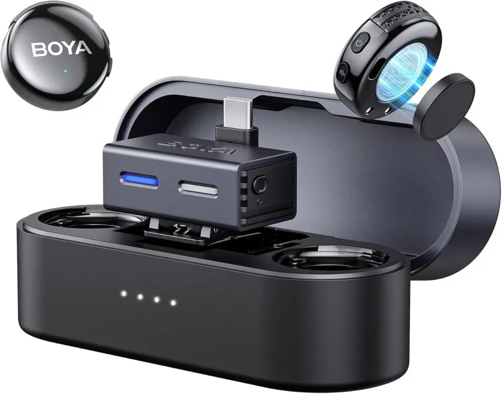 BOYALINK3-Type-C35mmAI-PoweredButtonWirelessMicrophone2TX1RXchargingCase