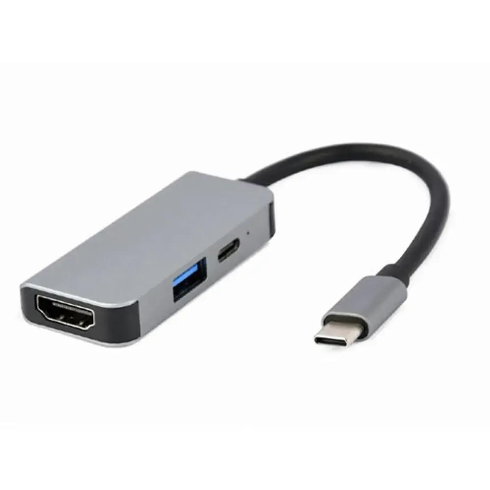CABLEXPERT USB TYPE-C 3IN1 MULTI-PORT ADAPTER USB PORTHDMIPD SILVER