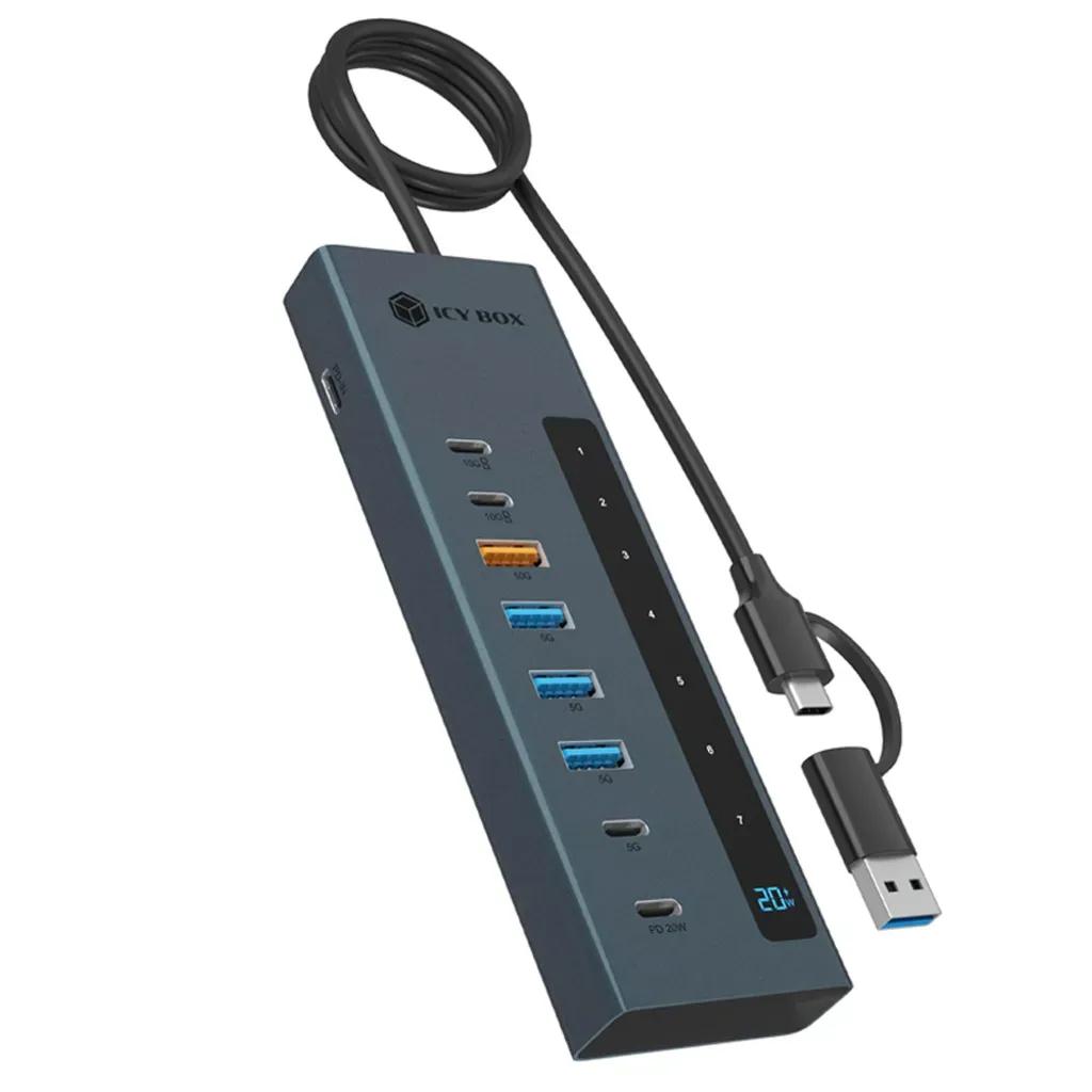 ICYBOX9-IN-1LEDDISPLAYHUBWITH2xTYPE-CPD100W1xTYPE-CPD20W4xUSB3.2TYPE-CUSBHOSTCONNECTIONGREY