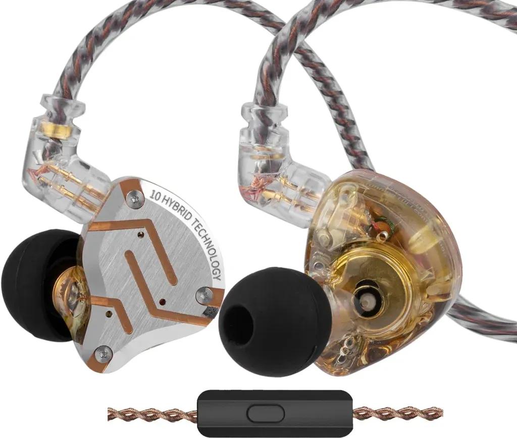 KZZS10PROGlaregoldWithMic-IEM35MusicianInEarMonitorEarphones4BA1DD5Driver10mm