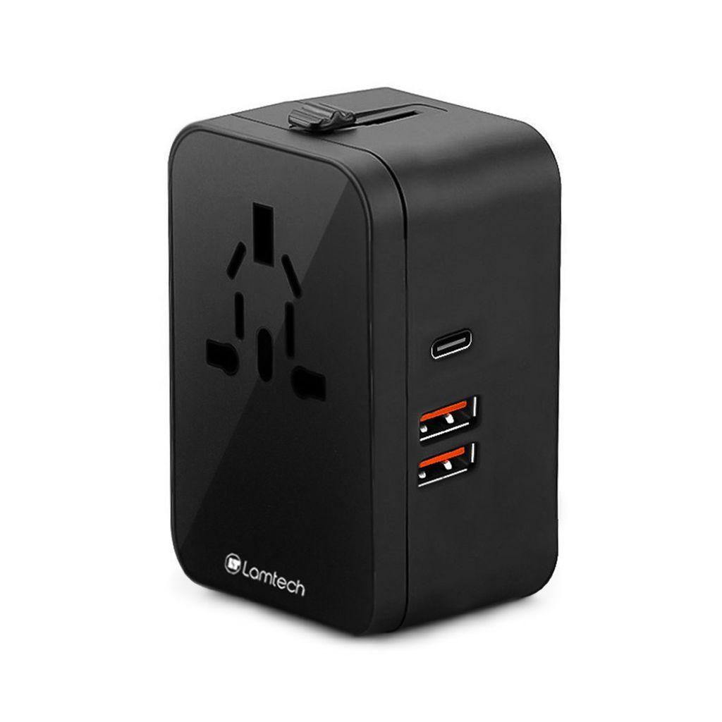LAMTECHUNIVERSALPOWERTRAVELADAPTER2XUSB1XTYPE-C20WBLACK