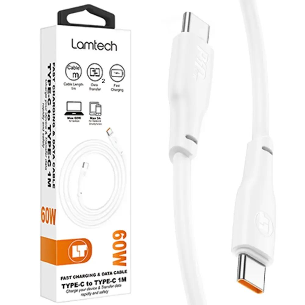 LAMTECH CHARGE AND DATA CABLE TYPE-C TO TYPE-C 60W 2M WHITE