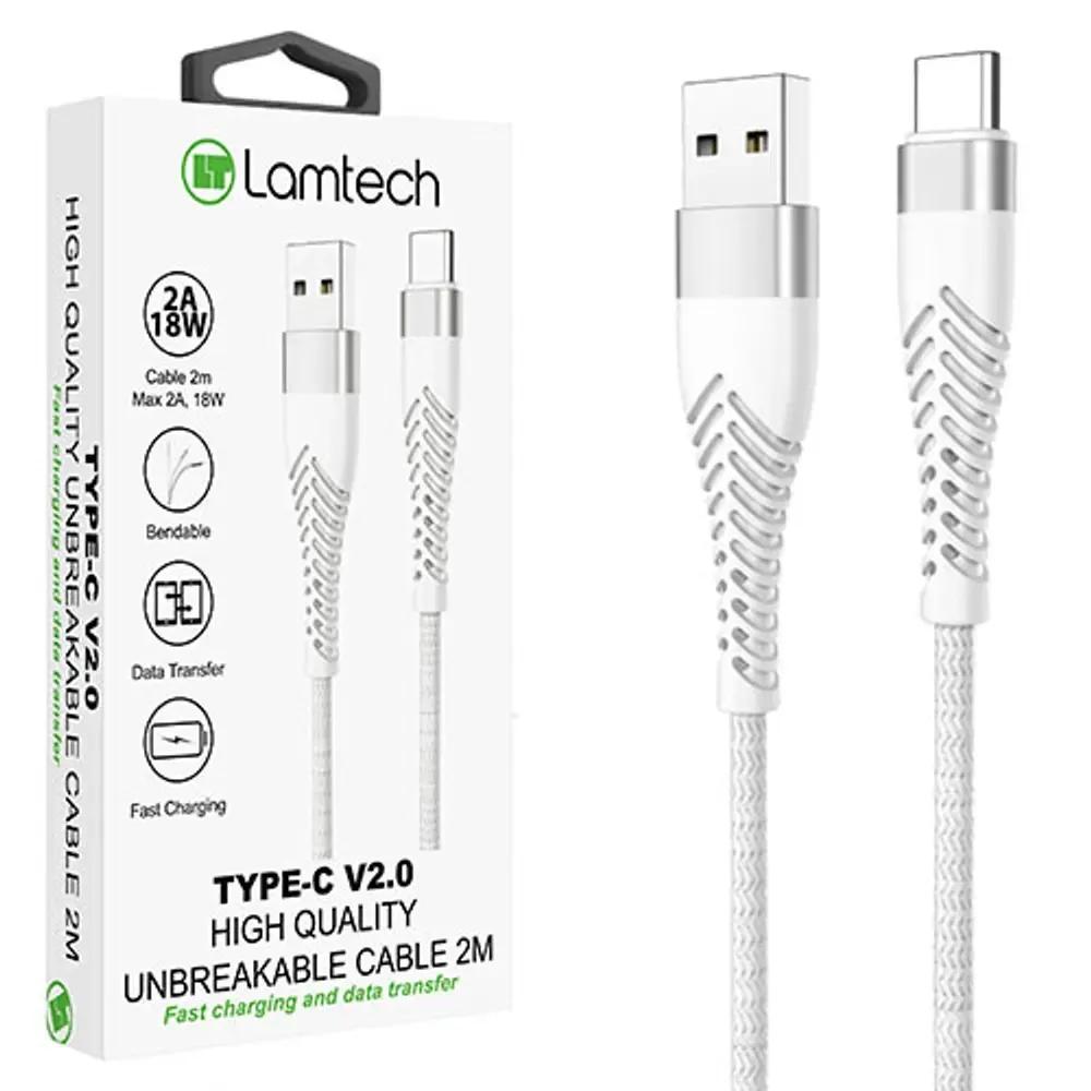 LAMTECH TYPE-C V20 HIGH QUALITY UNBREAKABLE CABLE SILVER 2M