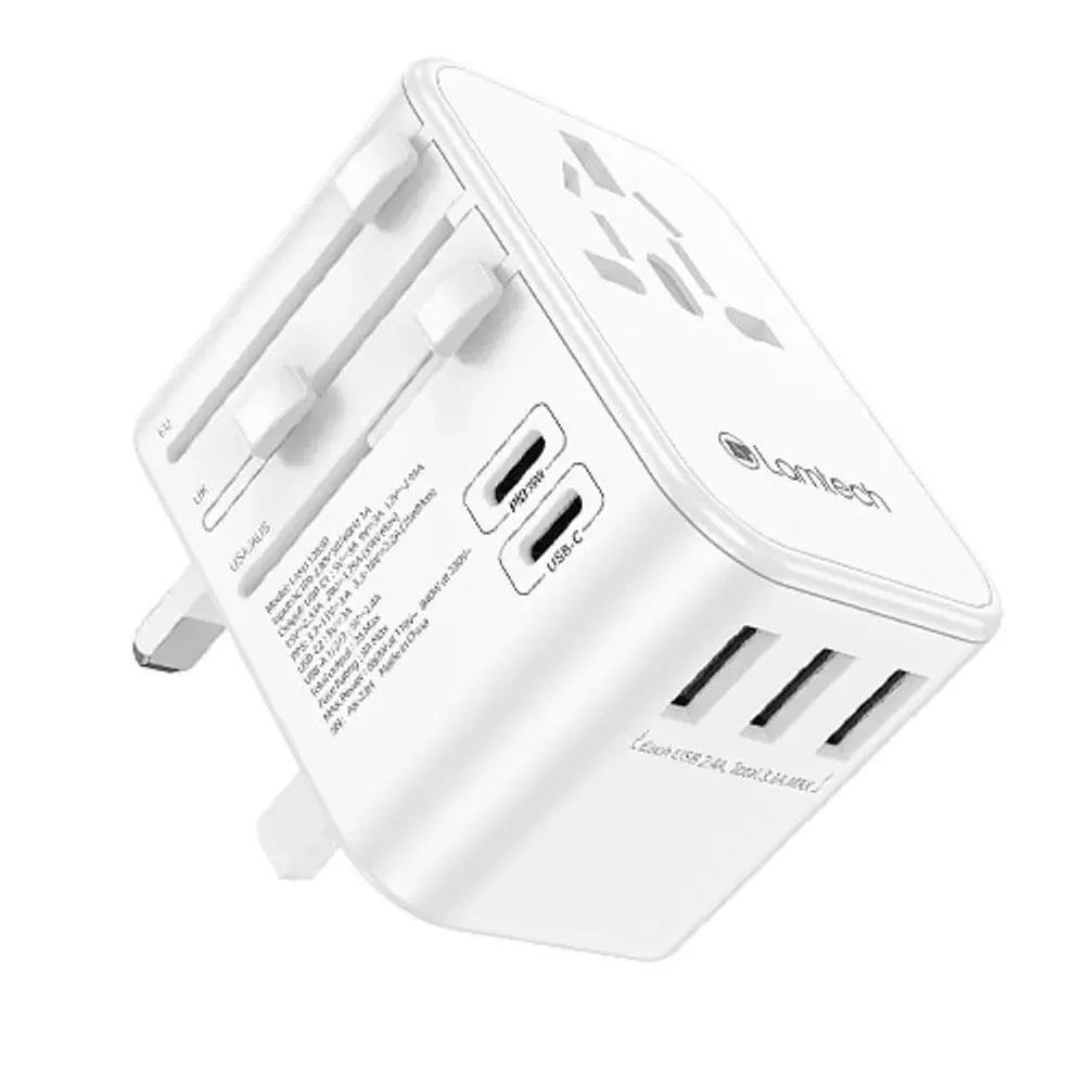 LAMTECH UNIVERSAL TRAVEL ADAPTER WITH 3xUSB 2xTYPE-C OUTPUTS 35W