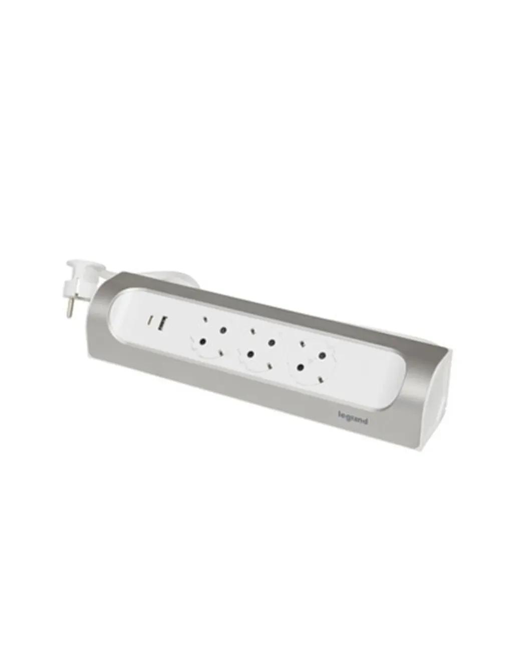 LegrandSurgeArrest3Outlets1mCableCornerWhiteSilver