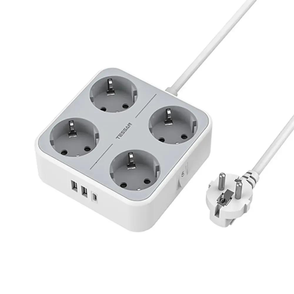 TESSAN 7 IN 1 POWER STRIP 4xSCHUKO 2xUSB 1xTYPE-C 2M CABLE