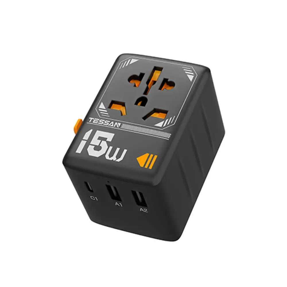 TESSAN UNIVERSAL TRAVEL ADAPTER 2xUSB 1xTYPE-C MAX 15W