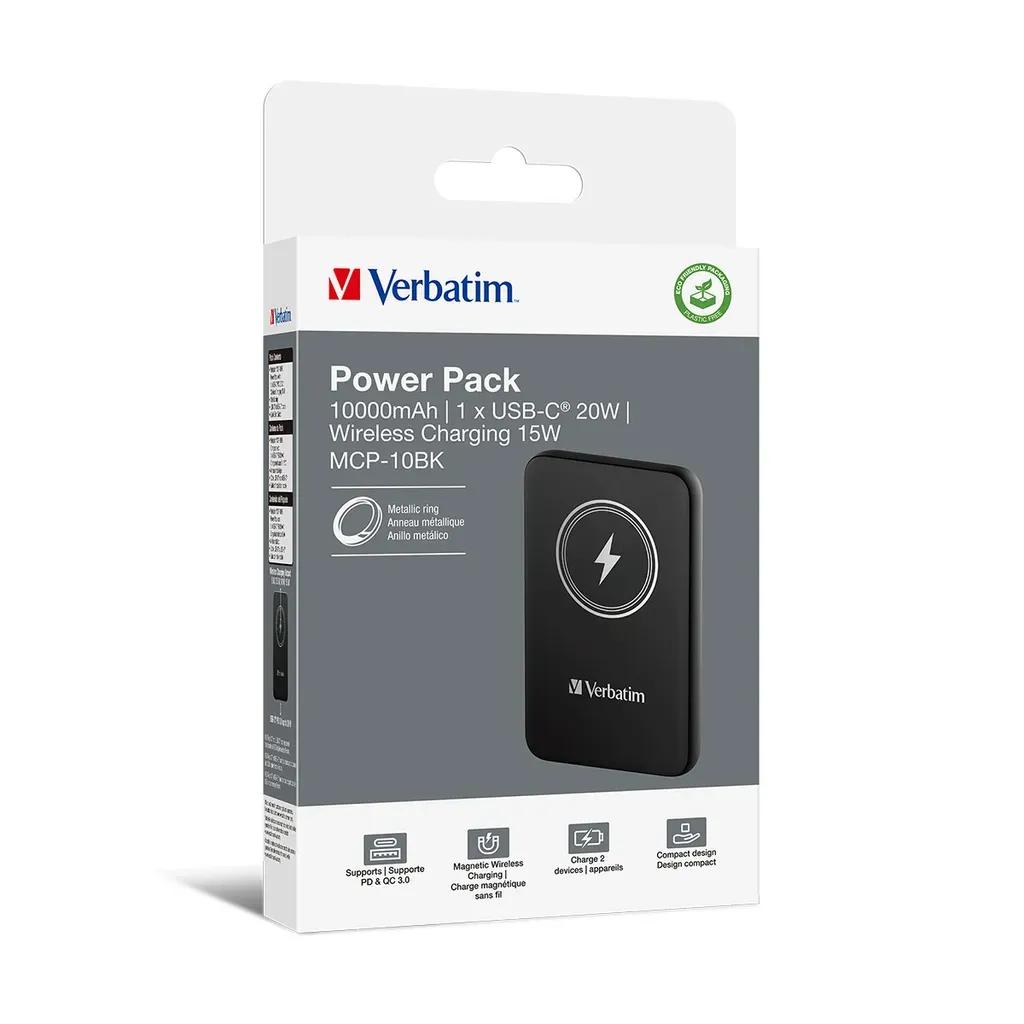 VerbatimChargenGoMagneticWirelessPowerBank10000Black
