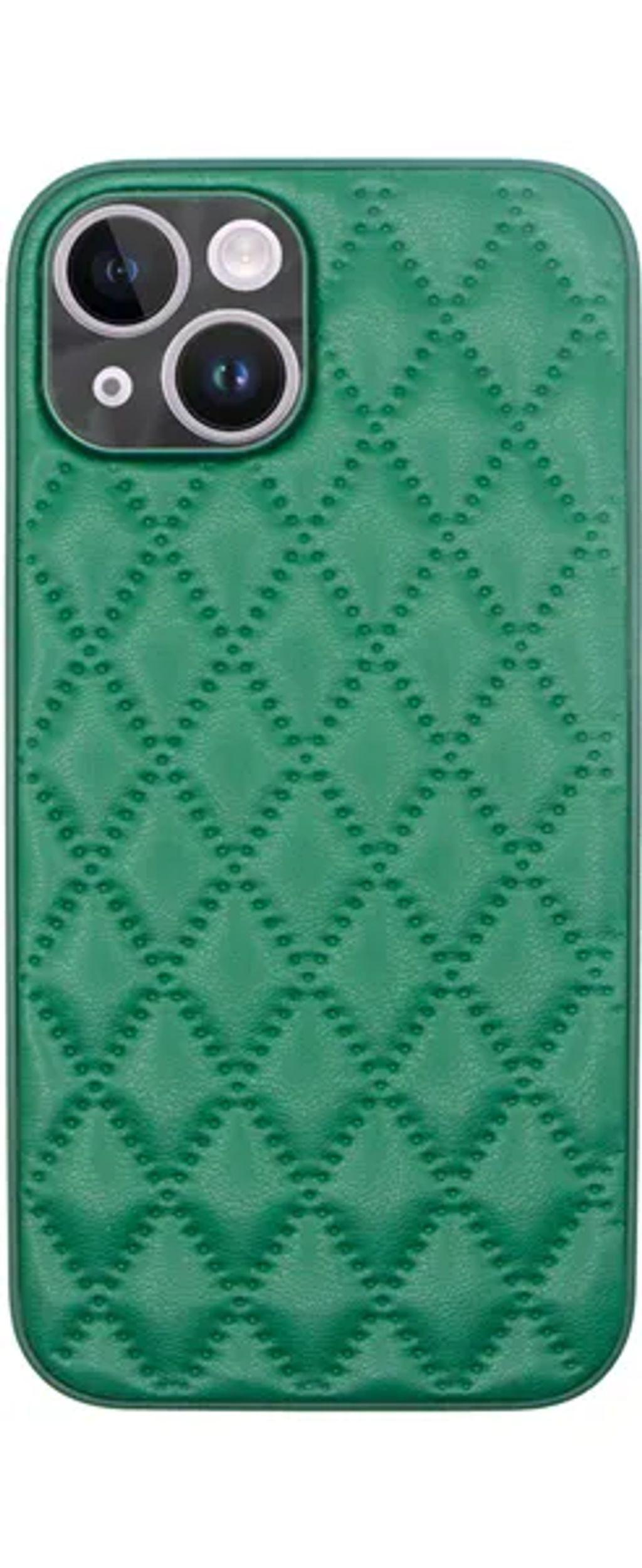 VividDiamondShapePULeatherCaseAppleiPhone15Green