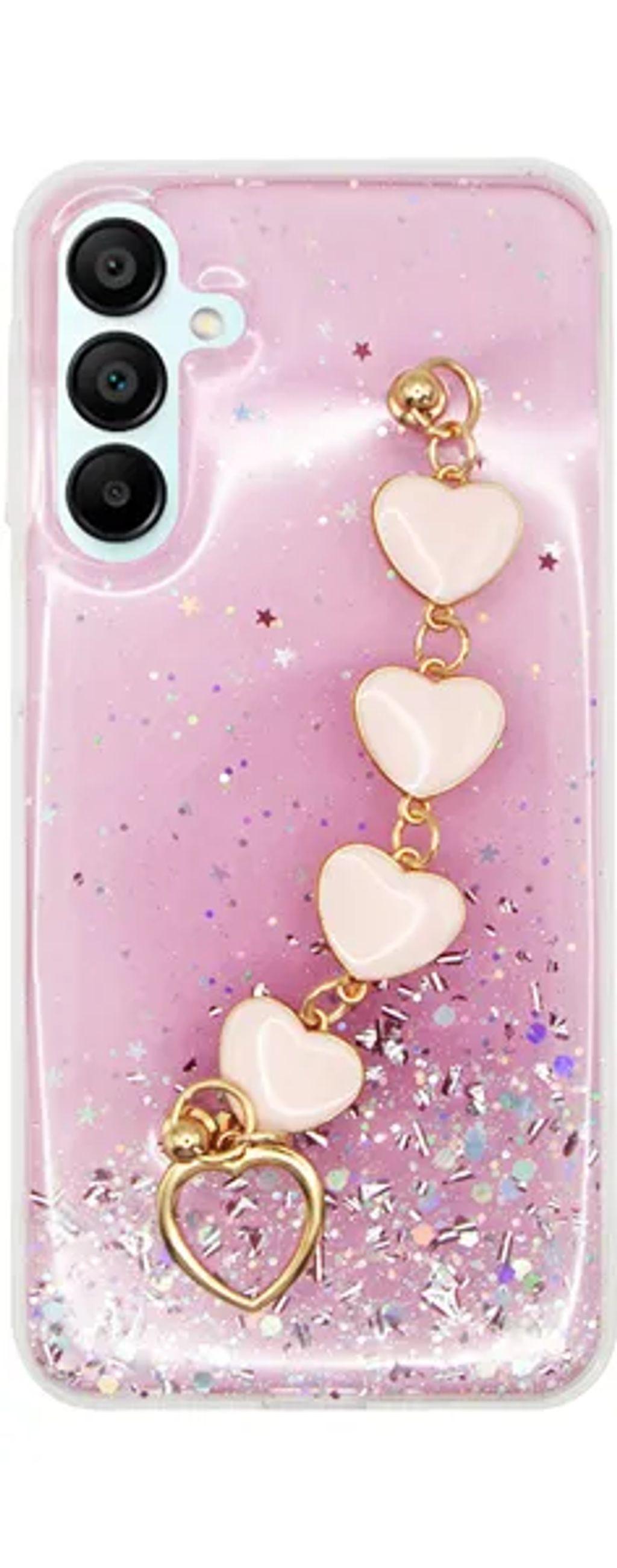 VividGlitterCasewithHeartChainHandStrapSamsungGalaxyA16Pink