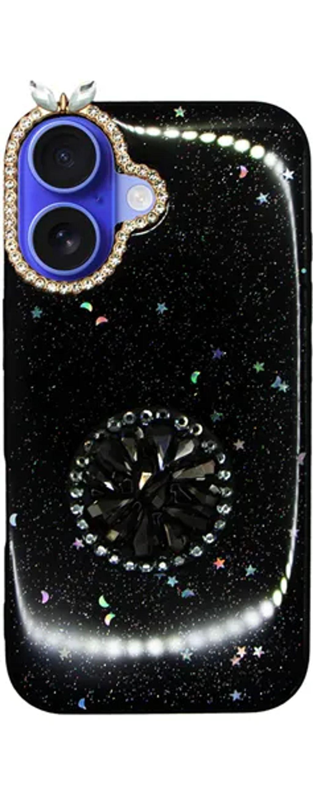 VividGlitterStarsCasewithHolderAppleiPhone16Black