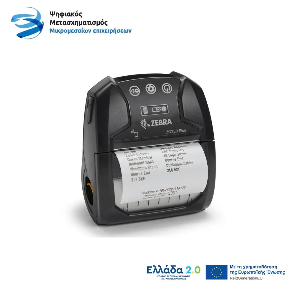 ZEBRA ZQ220 PLUS - 3" DT MOBILE LABEL_RECEIPT PRINTER, 203 DPI, USB 2.0, BT, BATTERY, BELT CLIP & USB C CABLE, BLACK_1.webp