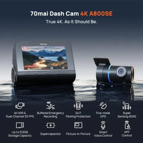 70maiA800SE-1FrontRearDashCam4kw.3inchscreensetw.RearviewCam-2160p140FOV
