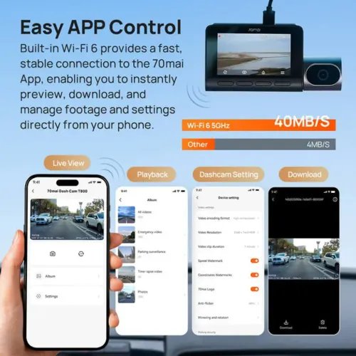 70maiDashCam4KT800HDRearCam.512GBSD3-ChannelwDual4KIMX678HDRNightVisionAI