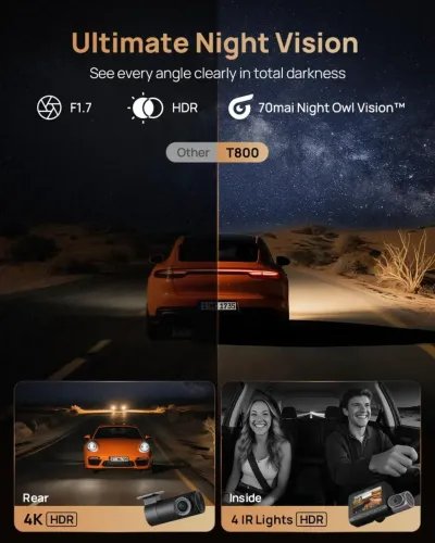 70maiDashCam4KT800RearCam.256GBSD3-ChannelwDual4KIMX678HDRNightVisionAIDet