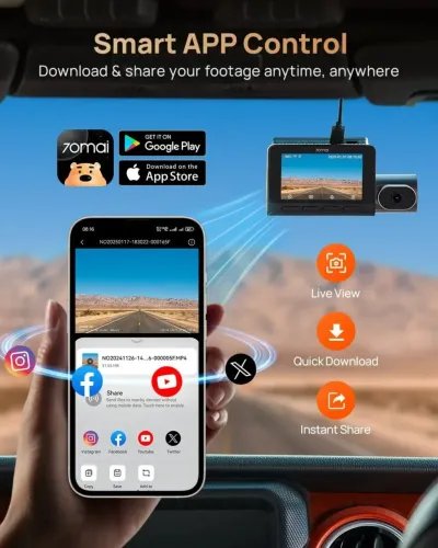 70maiDashCam4KT800RearCam.256GBSD3-ChannelwDual4KIMX678HDRNightVisionAIDet