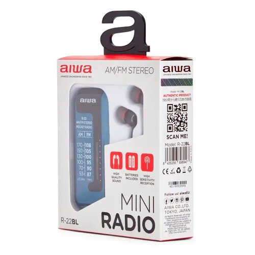 AIWA MINI POCKET RADIO WITH EARPHONES BLUE