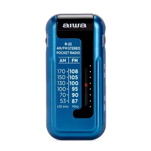 AIWA MINI POCKET RADIO WITH EARPHONES BLUE