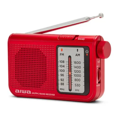 AIWA POCKET AMFM RADIO WITH DUAL ANALOG TUNER RED