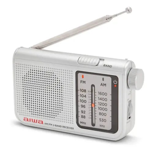 AIWA POCKET AMFM RADIO WITH DUAL ANALOG TUNER SILVER
