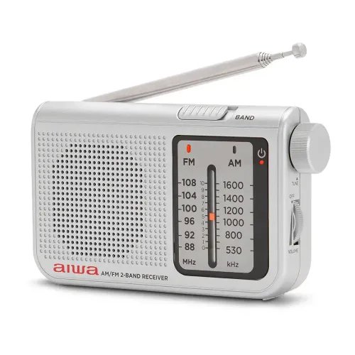 AIWA POCKET AMFM RADIO WITH DUAL ANALOG TUNER SILVER