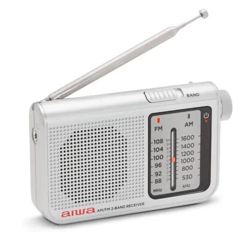AIWA POCKET AMFM RADIO WITH DUAL ANALOG TUNER SILVER