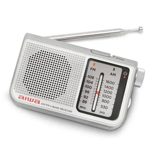 AIWA POCKET AMFM RADIO WITH DUAL ANALOG TUNER SILVER