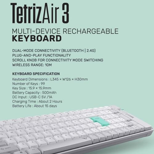 ALCATROZBT5.32.4GMULTI-DEVICERECHARGEABLEKEYBOARDTETRIZAIR3SUMMERWHITE