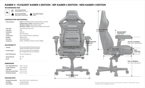 ANDASEATGamingChairKAISER-4V2XLBlackFabricwith6DArmrest