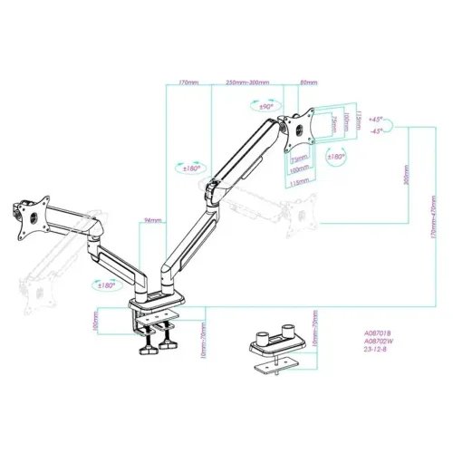 ANDASEATMonitorARMStandA9-2SBlackDualWeightCapacityperScreen2-15kg