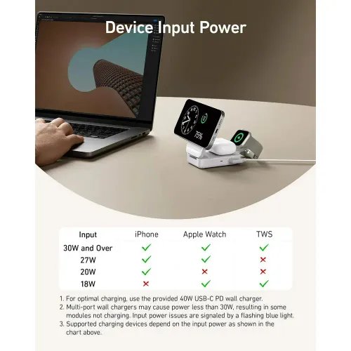 ANKER MagGo 3-in-1 Charging Station Qi2 Certified 15W White