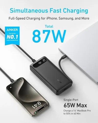 ANKERPowerbank20000mAh87WMaxFastChargingBuilt-inUSB-CCable