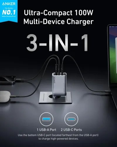 ANKERWallChargerPrime100WGanPrime3Ports