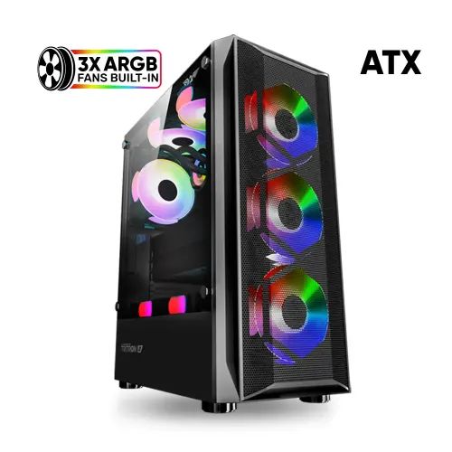 ARMAGGEDDONGAMINGPCCASEDUALCHAMBERWITH3ARGBFANSTRITRON2BLACK