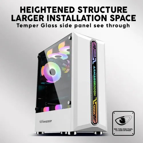 ARMAGGEDDONGAMINGPCCASEWITH3ARGBFANSTRITRONPRO300WHITE