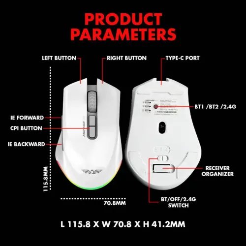 ARMAGGEDDONTRI-MODEGAMINGMOUSE10000CPIMIRAGEVIIWHITE