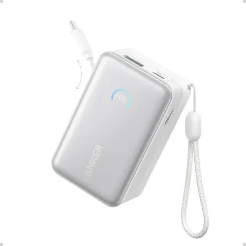 AnkerPowerbankNano10KmAh45WmaxpowerBuilt-InRetractableUSB-CCableWhite