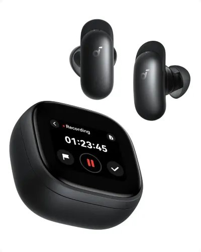 AnkerSoundcoreWirelessEarphonesLiberty5ProActiveNoiseCancellationTouchScreenCaseAINotesBlack