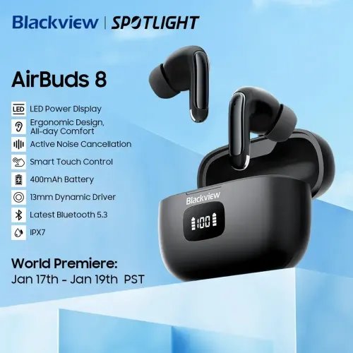 BLACKVIEW BT5.3 ANC4MIC AIRBUDS 8 WITH CHARGING DOCK BLACK