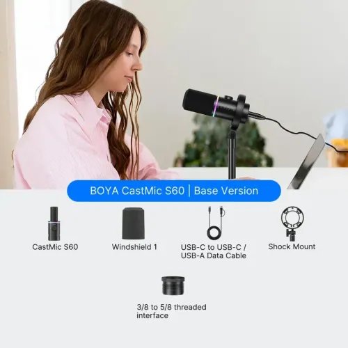 BOYACastMicS60-XLRUSB-CBroadcastingMicrophonelownoisemutebutton