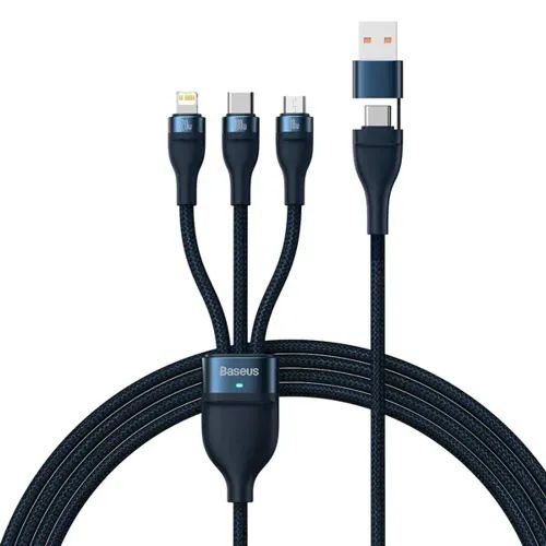 Baseus Flash Series II 2 to 3 Charging Cable U+C to M+L+C 100W 1.2m Blue