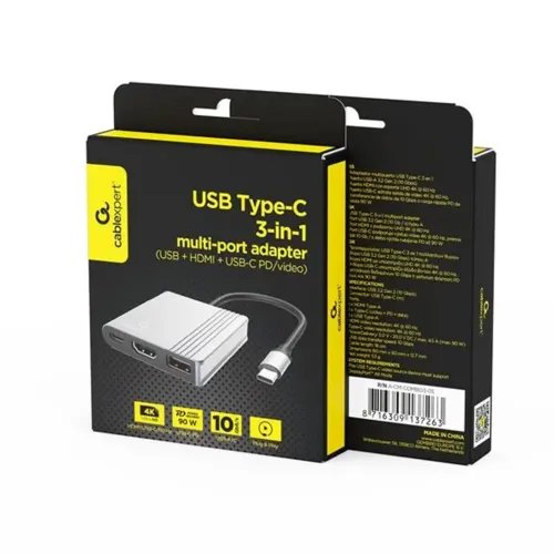 CABLEXPERTTYPE-C3IN1MULTI-PORTADAPTERUSBPORTHDMITYPE-CVIDEOSPACEGREY