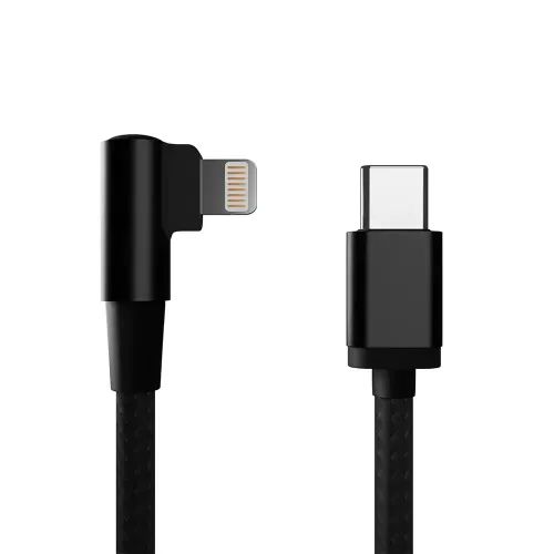 CABLEXPERT ANGLED COTTON BRAIDED 8-PIN USB CM-8PIN CHARGING DATA CABLE 0.2M BLACK
