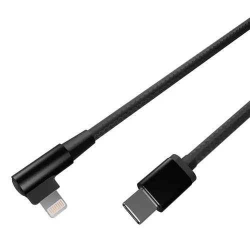 CABLEXPERT ANGLED COTTON BRAIDED 8-PIN USB CM-8PIN CHARGING DATA CABLE 0.2M BLACK
