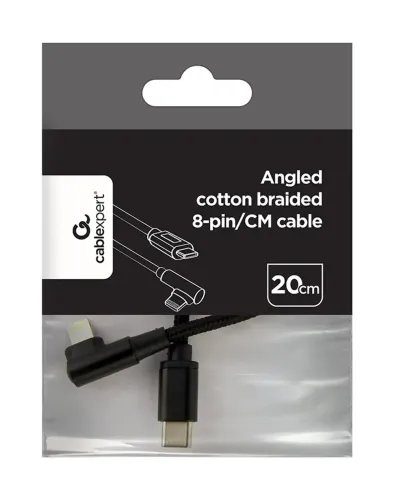 CABLEXPERT ANGLED COTTON BRAIDED 8-PIN USB CM-8PIN CHARGING DATA CABLE 0.2M BLACK